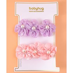 Babyhug Free Size Headbands With Floral Applique & Pearl Detailing - Purple & Pink