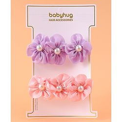 Babyhug Free Size Headbands With Floral Applique & Pearl Detailing - Purple & Pink