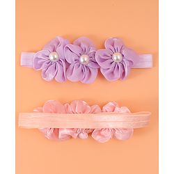 Babyhug Free Size Headbands With Floral Applique & Pearl Detailing - Purple & Pink