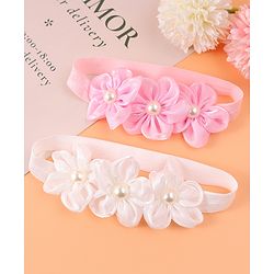 Babyhug Free Size Headbands With Floral Applique Pack Of 2 - Pink & Off White