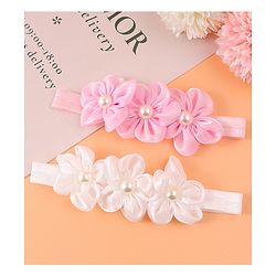 Babyhug Free Size Headbands With Floral Applique Pack Of 2 - Pink & Off White