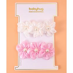 Babyhug Free Size Headbands With Floral Applique Pack Of 2 - Pink & Off White