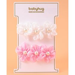 Babyhug Free Size Headbands With Floral Applique Pack Of 2 - Pink & Off White
