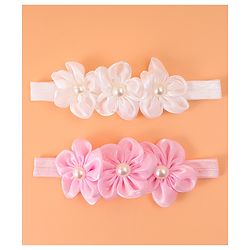 Babyhug Free Size Headbands With Floral Applique Pack Of 2 - Pink & Off White