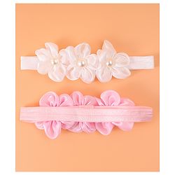 Babyhug Free Size Headbands With Floral Applique Pack Of 2 - Pink & Off White