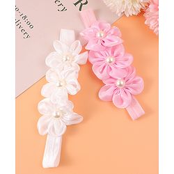 Babyhug Free Size Headbands With Floral Applique Pack Of 2 - Pink & Off White