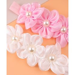 Babyhug Free Size Headbands With Floral Applique Pack Of 2 - Pink & Off White