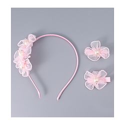 Babyhug Hair Clips & Hairband with Floral & Pearl Applique Accessories Combo Set - Light Pink