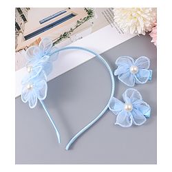 Babyhug Hair Clips & Hairband with Floral & Pearl Applique Accessories Combo Set - Light Pink