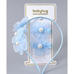 Babyhug Hair Clips & Hairband with Floral & Pearl Applique Accessories Combo Set - Light Pink