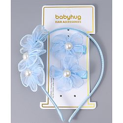 Babyhug Hair Clips & Hairband with Floral & Pearl Applique Accessories Combo Set - Light Pink