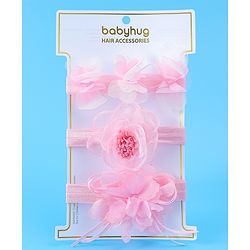 Babyhug Free Size Headbands With Floral Applique Pack Of 3 - Light Pink