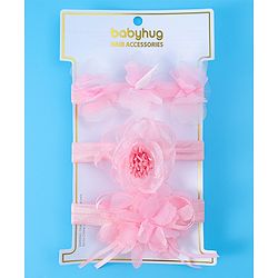 Babyhug Free Size Headbands With Floral Applique Pack Of 3 - Light Pink