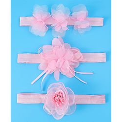 Babyhug Free Size Headbands With Floral Applique Pack Of 3 - Light Pink
