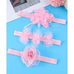 Babyhug Free Size Headbands With Floral Applique Pack Of 3 - Light Pink