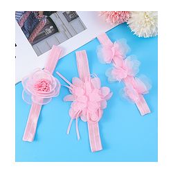 Babyhug Free Size Headbands With Floral Applique Pack Of 3 - Light Pink