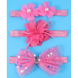 Babyhug Free Size Headbands With Floral & Bow Applique With Pearl Detailing Pack Of 3 - Fuchsia