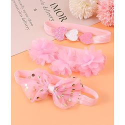 Babyhug Free Size Headbands With Floral Bow & Heart Applique Pack Of 3 - Pink