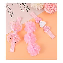 Babyhug Free Size Headbands With Floral Bow & Heart Applique Pack Of 3 - Pink