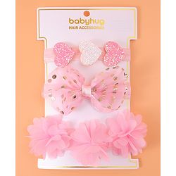 Babyhug Free Size Headbands With Floral Bow & Heart Applique Pack Of 3 - Pink