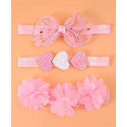 Babyhug Free Size Headbands With Floral Bow & Heart Applique Pack Of 3 - Pink