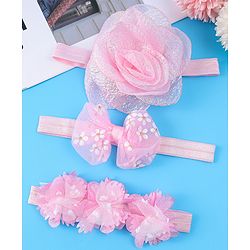 Babyhug Free Size Headbands With Floral & Bow Applique Pack Of 3 - Pink