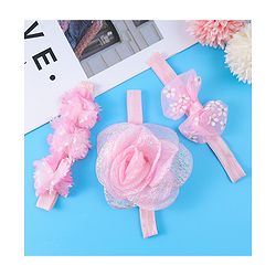 Babyhug Free Size Headbands With Floral & Bow Applique Pack Of 3 - Pink