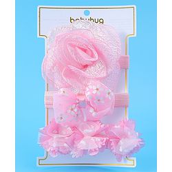 Babyhug Free Size Headbands With Floral & Bow Applique Pack Of 3 - Pink
