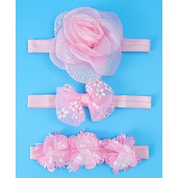 Babyhug Free Size Headbands With Floral & Bow Applique Pack Of 3 - Pink