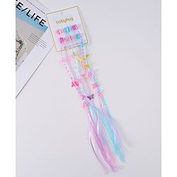 Babyhug Braided Hair Clip Extensions With Butterfly Applique Free Size Pack of 6 - Pink Blue Purple