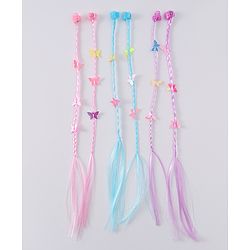Babyhug Braided Hair Clip Extensions With Butterfly Applique Free Size Pack of 6 - Pink Blue Purple