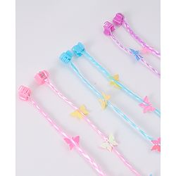 Babyhug Braided Hair Clip Extensions With Butterfly Applique Free Size Pack of 6 - Pink Blue Purple