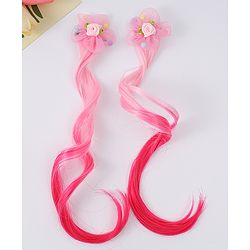 Babyhug Floral Clip Hair Extensions Pack of 2 - Light Pink & Dark Pink