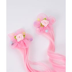 Babyhug Floral Clip Hair Extensions Pack of 2 - Light Pink & Dark Pink