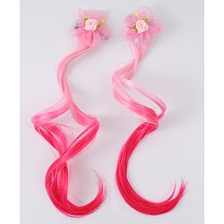 Babyhug Floral Clip Hair Extensions Pack of 2 - Light Pink & Dark Pink