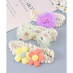 Babyhug Free Size Headbands With Floral & Bow Applique Pack of 3 - Multicolour