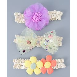 Babyhug Free Size Headbands With Floral & Bow Applique Pack of 3 - Multicolour