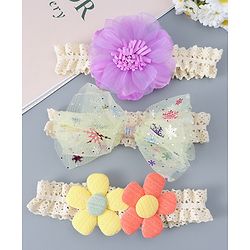 Babyhug Free Size Headbands With Floral & Bow Applique Pack of 3 - Multicolour