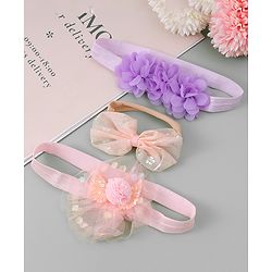Babyhug Free Size Headbands With Floral & Bow Applique - Pink & Purple
