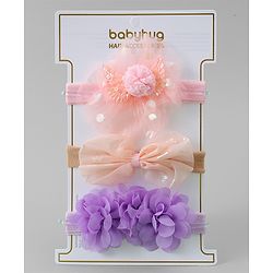 Babyhug Free Size Headbands With Floral & Bow Applique - Pink & Purple