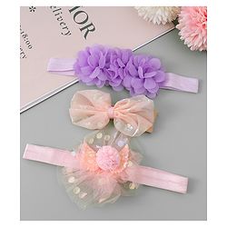 Babyhug Free Size Headbands With Floral & Bow Applique - Pink & Purple