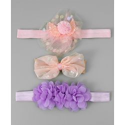 Babyhug Free Size Headbands With Floral & Bow Applique - Pink & Purple