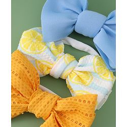 Babyhug Free Size Headbands With Bow Applique Pack of 3- Yellow & Blue