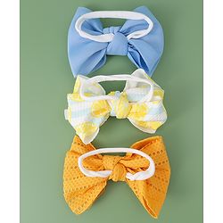 Babyhug Free Size Headbands With Bow Applique Pack of 3- Yellow & Blue