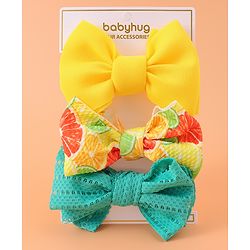 Babyhug Free Size Headbands with Bow Applique Pack of 3 - Yellow & Blue