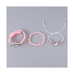 Babyhug Analog Watch Unicorn Print With Beaded Bracelet Set - Pink