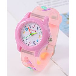 Babyhug Floral Applique Analog Watch - Peach