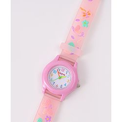 Babyhug Floral Applique Analog Watch - Peach