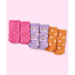 Cute Walk By Babyhug Anti-Bacterial Ankle Length Socks With Polka Dot & Heart Design Pack of 3 - Dark Pink Purple & Orange