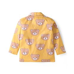 Babyhug Cotton Knit Full Sleeves Night Suit With Teddy Bear Print - Yellow